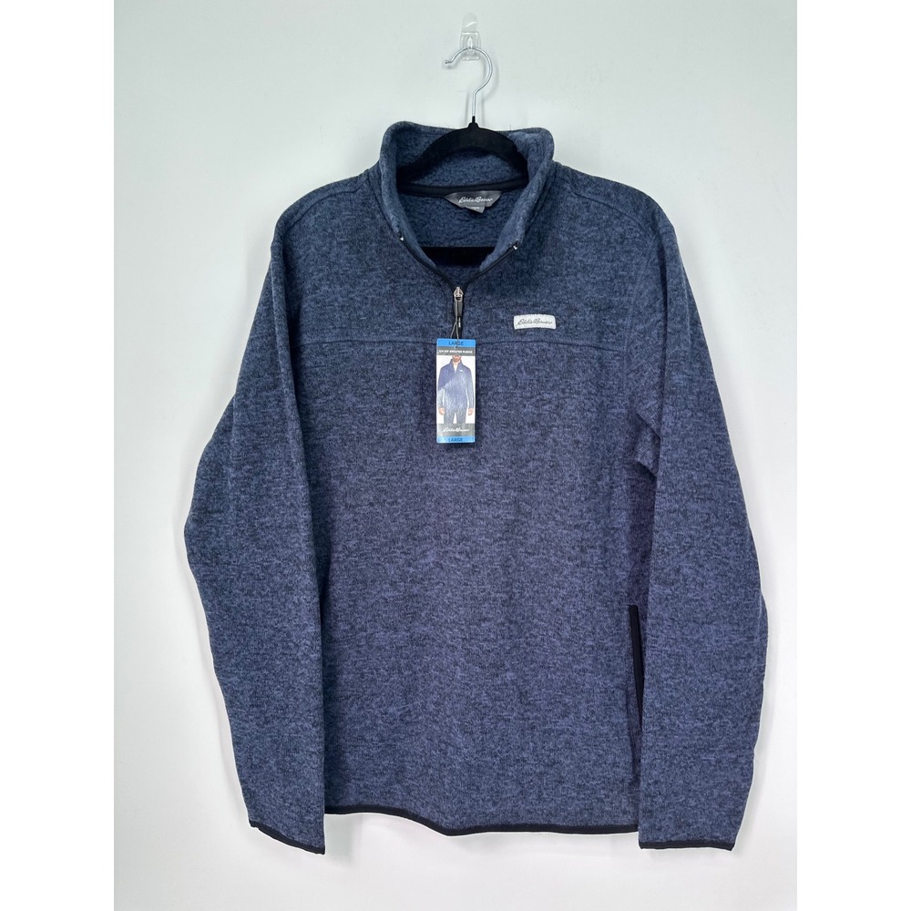 Eddie Bauer Mens 1/4 Zip Sweater Fleece Pullover Heather Navy EMQ0135S Large NWT